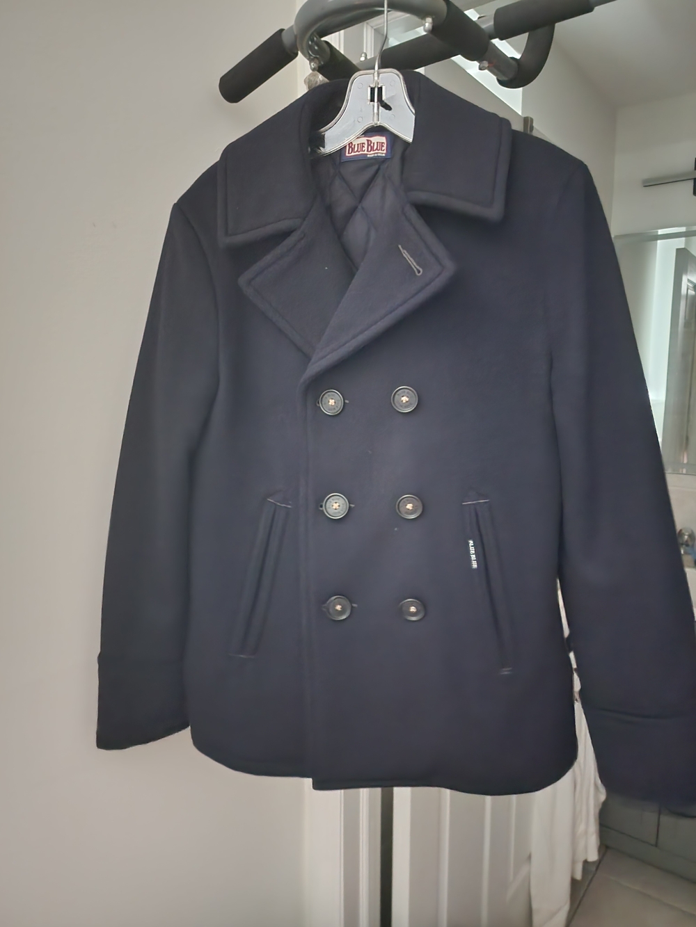Blue-Black Double-Breasted Peacoat. Made In Japan.